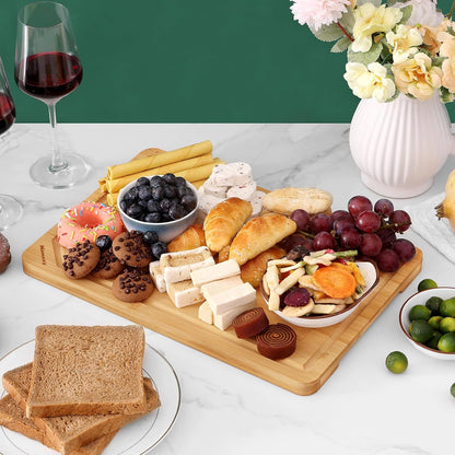 Extra Large Organic Bamboo Cutting Boards for Kitchen, 17.5"x12" | Wood XL Cutting Board with Juice Groove and Handles, Charcuterie Butcher Block Serving & Chopping Board, Pre Oiled