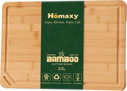 Extra Large Organic Bamboo Cutting Boards for Kitchen, 17.5"x12" | Wood XL Cutting Board with Juice Groove and Handles, Charcuterie Butcher Block Serving & Chopping Board, Pre Oiled