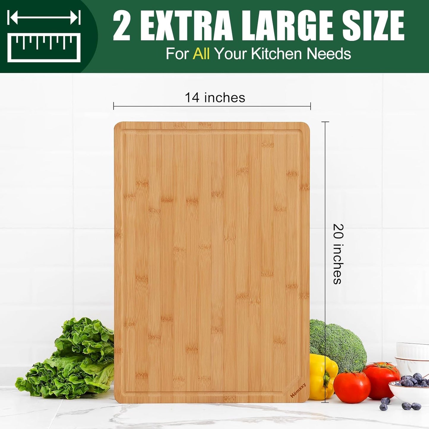 Extra Large Organic Bamboo Cutting Boards for Kitchen, 17.5"x12" | Wood XL Cutting Board with Juice Groove and Handles, Charcuterie Butcher Block Serving & Chopping Board, Pre Oiled
