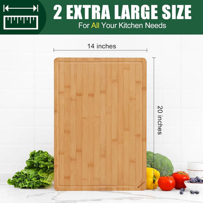 Extra Large Organic Bamboo Cutting Boards for Kitchen, 17.5"x12" | Wood XL Cutting Board with Juice Groove and Handles, Charcuterie Butcher Block Serving & Chopping Board, Pre Oiled