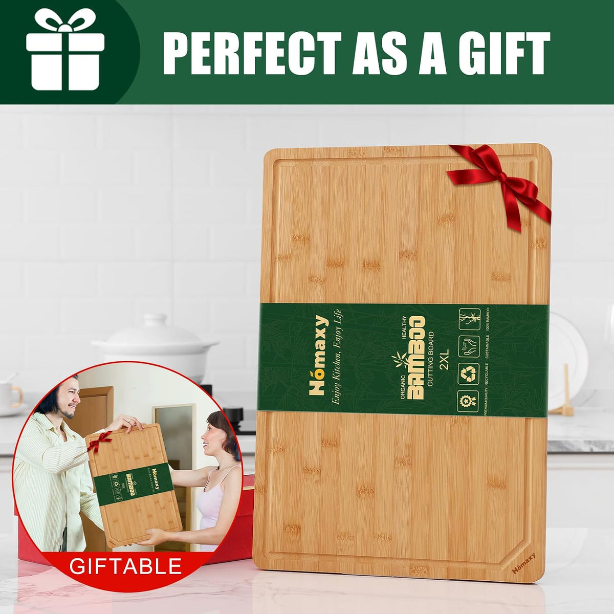 Extra Large Organic Bamboo Cutting Boards for Kitchen, 17.5"x12" | Wood XL Cutting Board with Juice Groove and Handles, Charcuterie Butcher Block Serving & Chopping Board, Pre Oiled