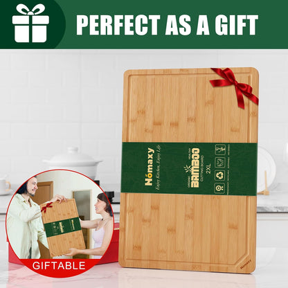 Extra Large Organic Bamboo Cutting Boards for Kitchen, 17.5"x12" | Wood XL Cutting Board with Juice Groove and Handles, Charcuterie Butcher Block Serving & Chopping Board, Pre Oiled