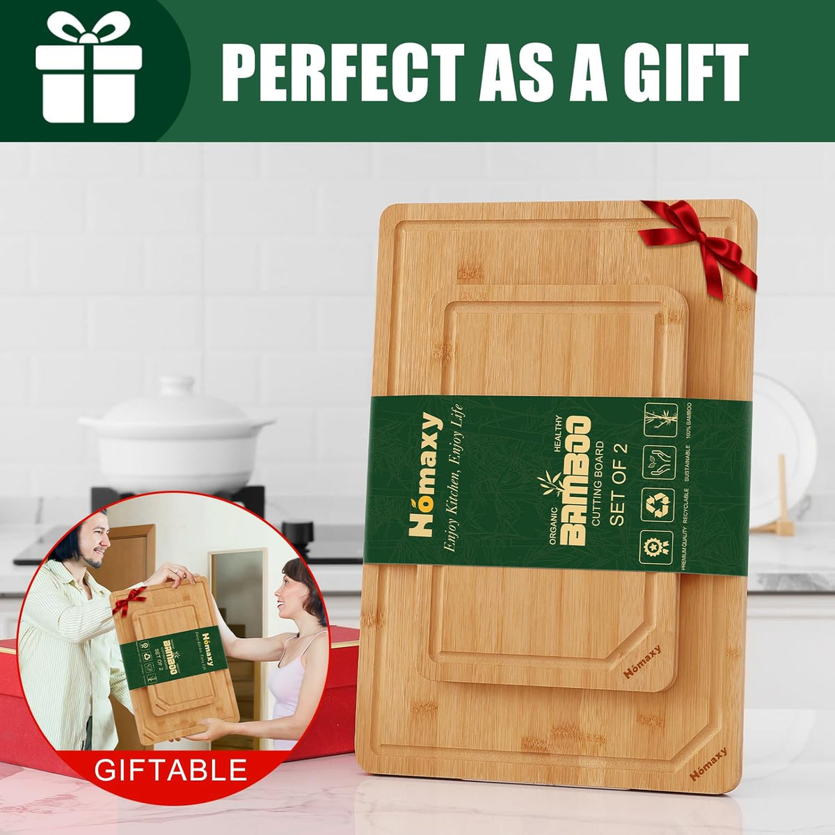 Extra Large Organic Bamboo Cutting Boards for Kitchen, 17.5"x12" | Wood XL Cutting Board with Juice Groove and Handles, Charcuterie Butcher Block Serving & Chopping Board, Pre Oiled