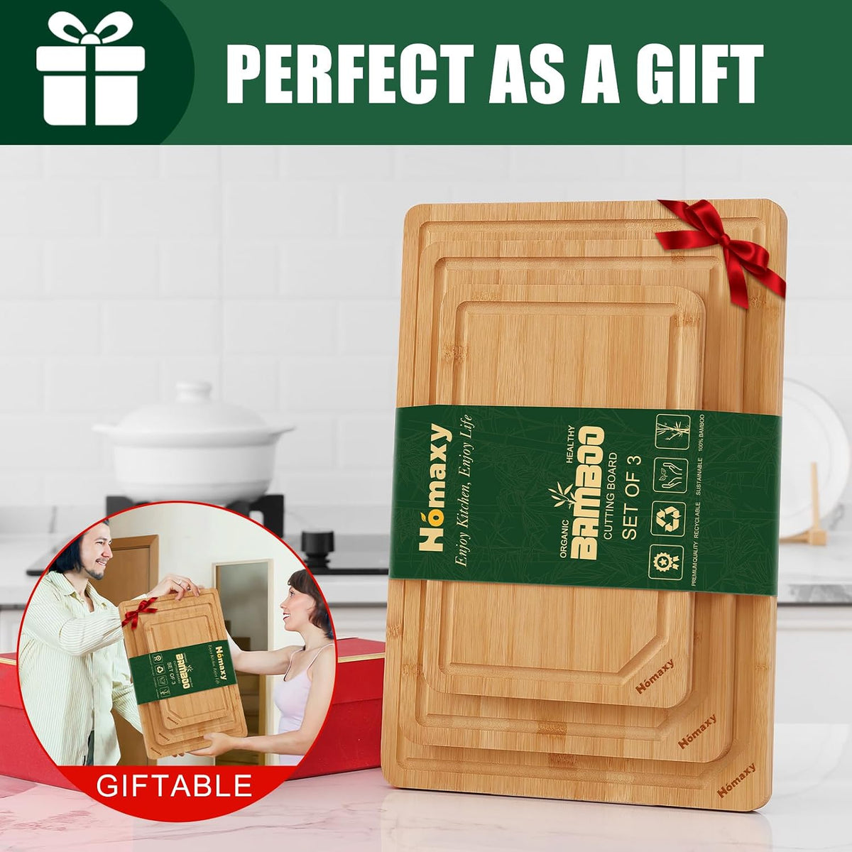 Extra Large Organic Bamboo Cutting Boards for Kitchen, 17.5"x12" | Wood XL Cutting Board with Juice Groove and Handles, Charcuterie Butcher Block Serving & Chopping Board, Pre Oiled