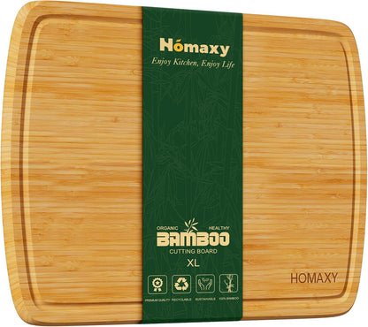 Extra Large Organic Bamboo Cutting Boards for Kitchen, 17.5"x12" | Wood XL Cutting Board with Juice Groove and Handles, Charcuterie Butcher Block Serving & Chopping Board, Pre Oiled
