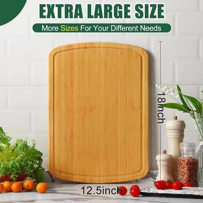 Extra Large Organic Bamboo Cutting Boards for Kitchen, 17.5"x12" | Wood XL Cutting Board with Juice Groove and Handles, Charcuterie Butcher Block Serving & Chopping Board, Pre Oiled