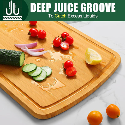 Extra Large Organic Bamboo Cutting Boards for Kitchen, 17.5"x12" | Wood XL Cutting Board with Juice Groove and Handles, Charcuterie Butcher Block Serving & Chopping Board, Pre Oiled