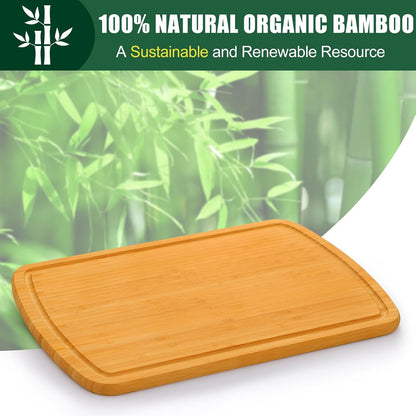 Extra Large Organic Bamboo Cutting Boards for Kitchen, 17.5"x12" | Wood XL Cutting Board with Juice Groove and Handles, Charcuterie Butcher Block Serving & Chopping Board, Pre Oiled