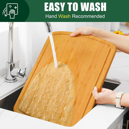 Extra Large Organic Bamboo Cutting Boards for Kitchen, 17.5"x12" | Wood XL Cutting Board with Juice Groove and Handles, Charcuterie Butcher Block Serving & Chopping Board, Pre Oiled