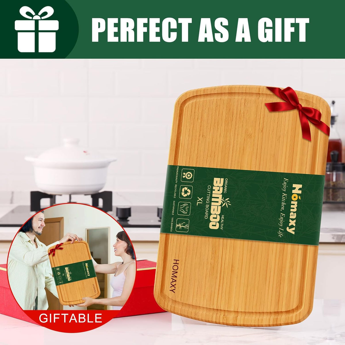 Extra Large Organic Bamboo Cutting Boards for Kitchen, 17.5"x12" | Wood XL Cutting Board with Juice Groove and Handles, Charcuterie Butcher Block Serving & Chopping Board, Pre Oiled