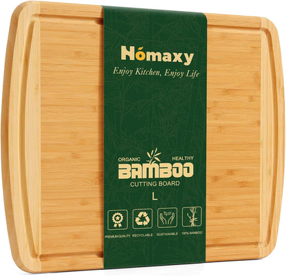 Extra Large Organic Bamboo Cutting Boards for Kitchen, 17.5"x12" | Wood XL Cutting Board with Juice Groove and Handles, Charcuterie Butcher Block Serving & Chopping Board, Pre Oiled