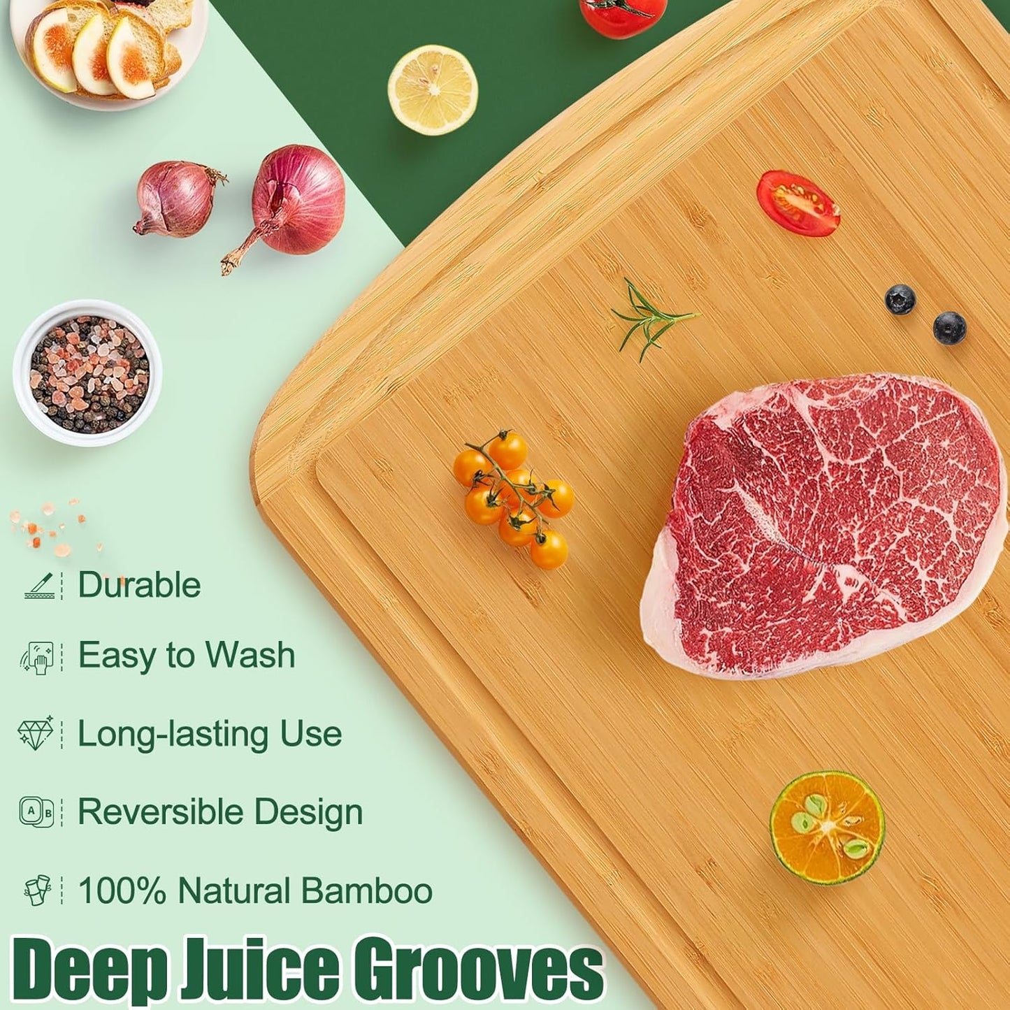 Extra Large Organic Bamboo Cutting Boards for Kitchen, 17.5"x12" | Wood XL Cutting Board with Juice Groove and Handles, Charcuterie Butcher Block Serving & Chopping Board, Pre Oiled