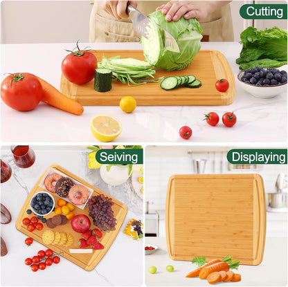 Extra Large Organic Bamboo Cutting Boards for Kitchen, 17.5"x12" | Wood XL Cutting Board with Juice Groove and Handles, Charcuterie Butcher Block Serving & Chopping Board, Pre Oiled