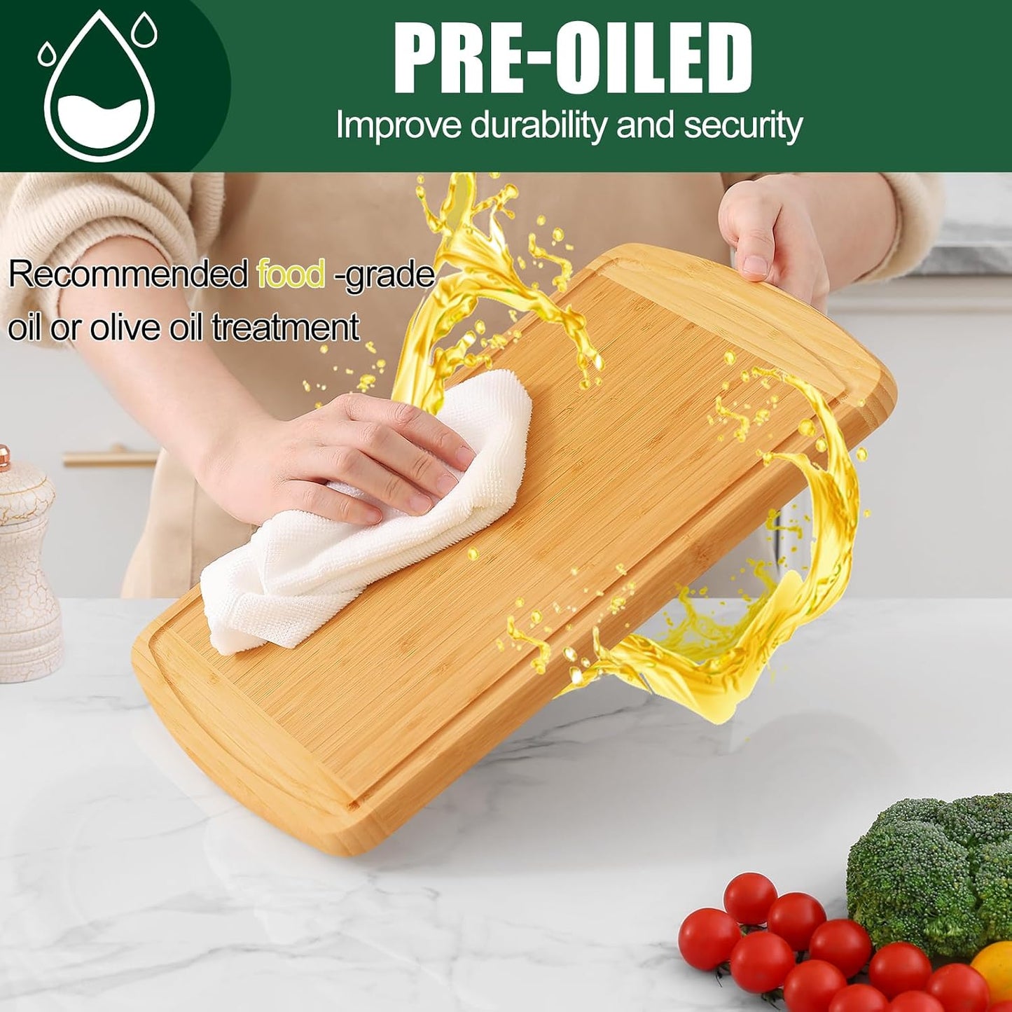 Extra Large Organic Bamboo Cutting Boards for Kitchen, 17.5"x12" | Wood XL Cutting Board with Juice Groove and Handles, Charcuterie Butcher Block Serving & Chopping Board, Pre Oiled