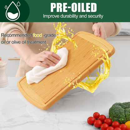 Extra Large Organic Bamboo Cutting Boards for Kitchen, 17.5"x12" | Wood XL Cutting Board with Juice Groove and Handles, Charcuterie Butcher Block Serving & Chopping Board, Pre Oiled
