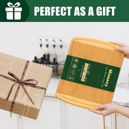 Extra Large Organic Bamboo Cutting Boards for Kitchen, 17.5"x12" | Wood XL Cutting Board with Juice Groove and Handles, Charcuterie Butcher Block Serving & Chopping Board, Pre Oiled
