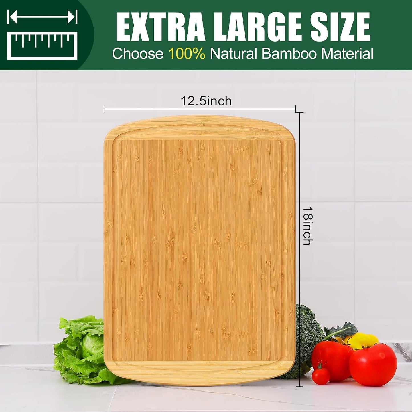 Extra Large Organic Bamboo Cutting Boards for Kitchen, 17.5"x12" | Wood XL Cutting Board with Juice Groove and Handles, Charcuterie Butcher Block Serving & Chopping Board, Pre Oiled