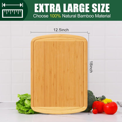 Extra Large Organic Bamboo Cutting Boards for Kitchen, 17.5"x12" | Wood XL Cutting Board with Juice Groove and Handles, Charcuterie Butcher Block Serving & Chopping Board, Pre Oiled