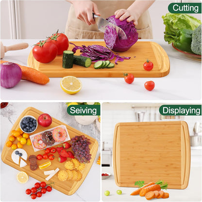 Extra Large Organic Bamboo Cutting Boards for Kitchen, 17.5"x12" | Wood XL Cutting Board with Juice Groove and Handles, Charcuterie Butcher Block Serving & Chopping Board, Pre Oiled
