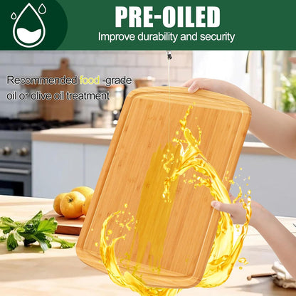 Extra Large Organic Bamboo Cutting Boards for Kitchen, 17.5"x12" | Wood XL Cutting Board with Juice Groove and Handles, Charcuterie Butcher Block Serving & Chopping Board, Pre Oiled