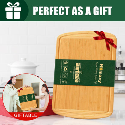 Extra Large Organic Bamboo Cutting Boards for Kitchen, 17.5"x12" | Wood XL Cutting Board with Juice Groove and Handles, Charcuterie Butcher Block Serving & Chopping Board, Pre Oiled
