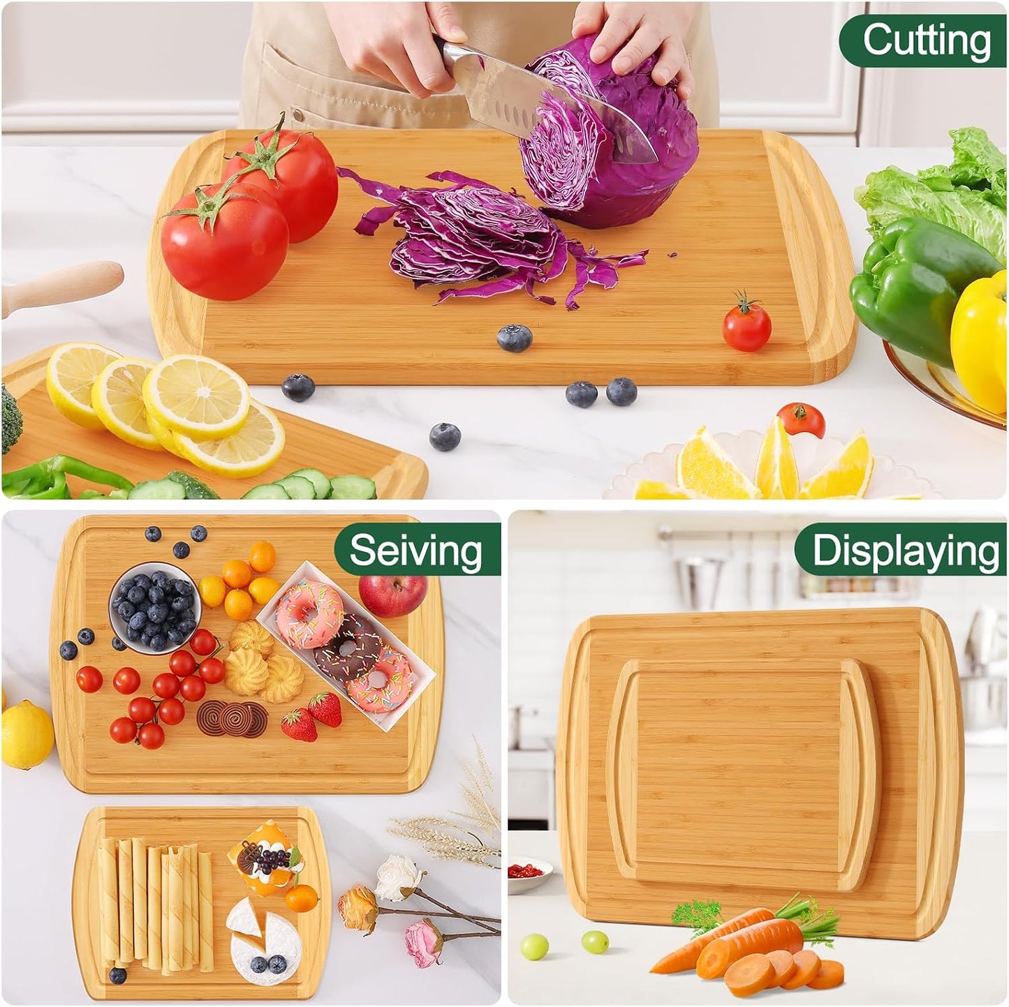 Extra Large Organic Bamboo Cutting Boards for Kitchen, 17.5"x12" | Wood XL Cutting Board with Juice Groove and Handles, Charcuterie Butcher Block Serving & Chopping Board, Pre Oiled