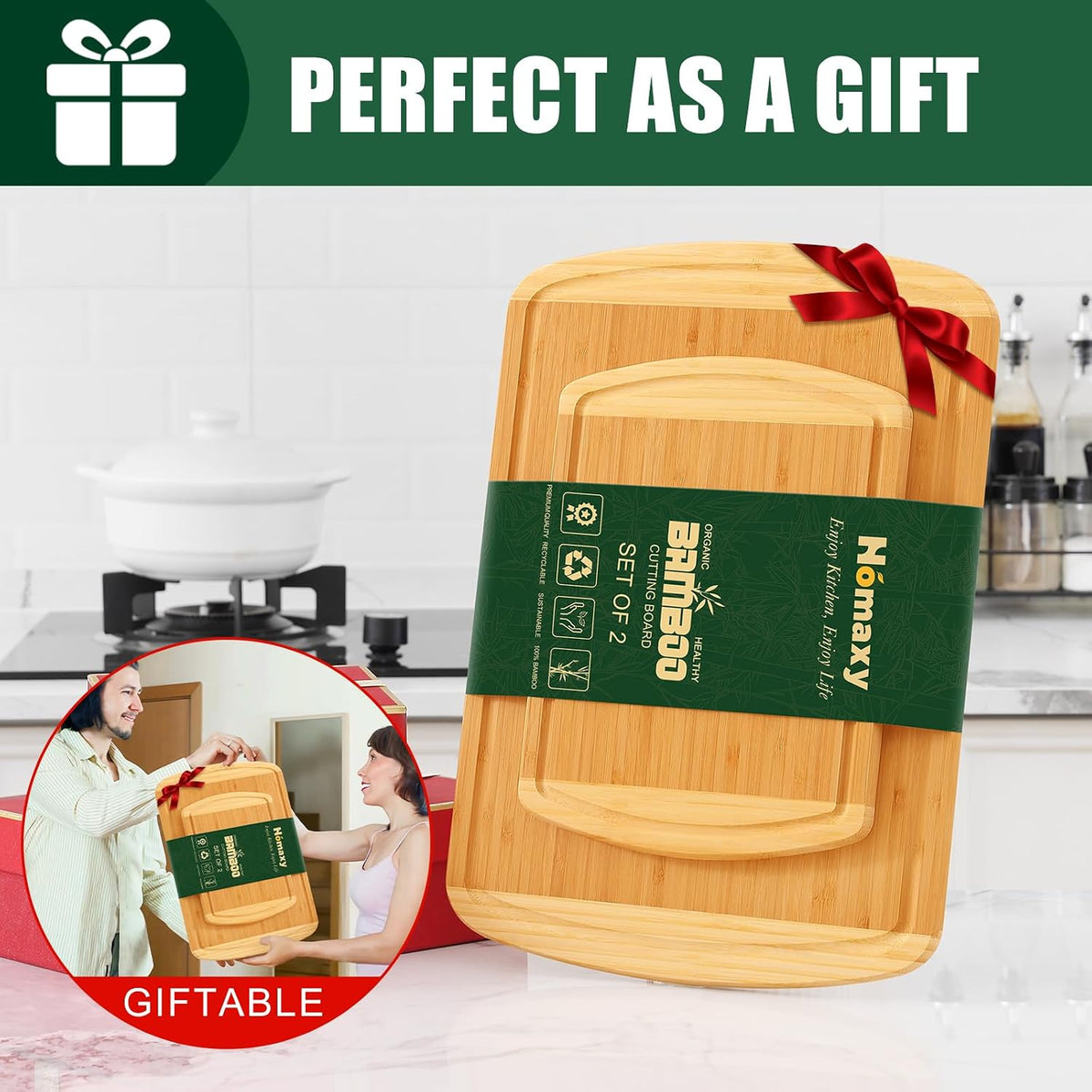 Extra Large Organic Bamboo Cutting Boards for Kitchen, 17.5"x12" | Wood XL Cutting Board with Juice Groove and Handles, Charcuterie Butcher Block Serving & Chopping Board, Pre Oiled