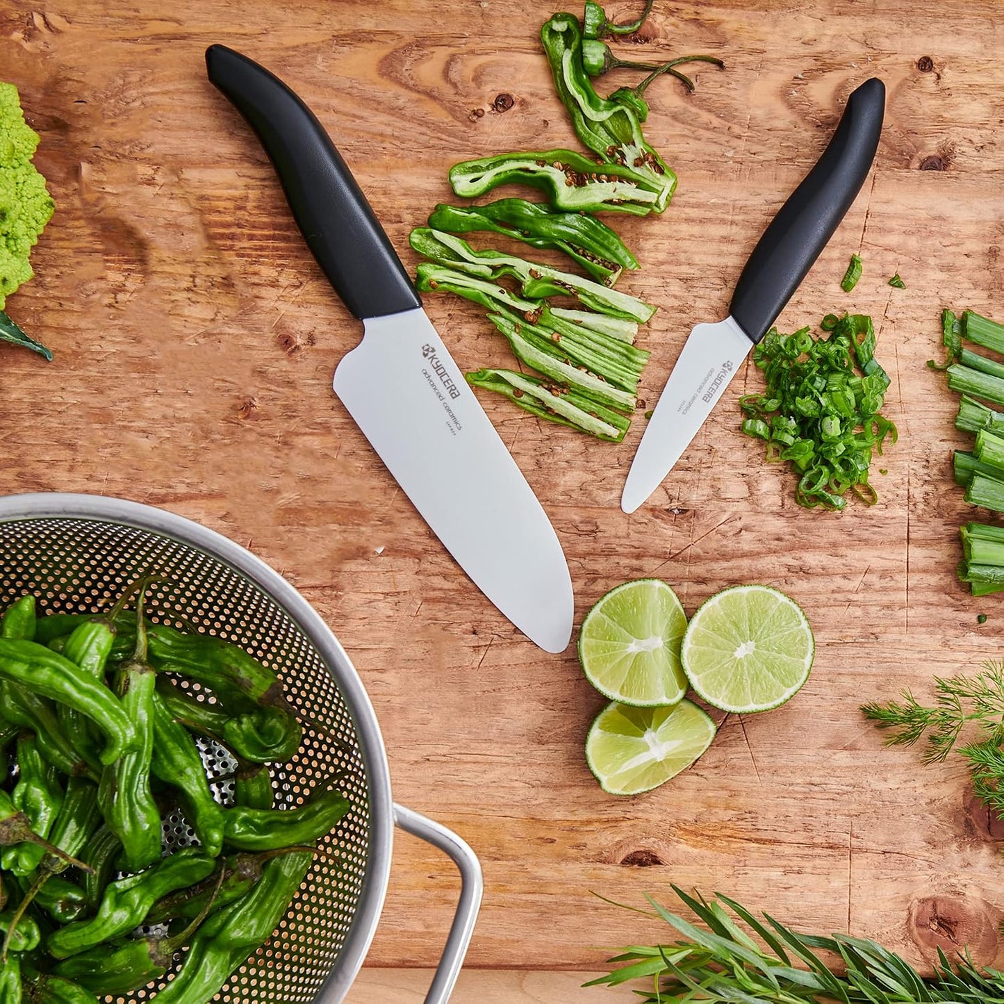 Advanced Ceramics – Revolution Series 3-Piece Ceramic Knife Set: Includes 6-inch Chef's Knife; 5-inch Micro Serrated Knife; and 3-inch Paring Knife; Black Handles with White Blades