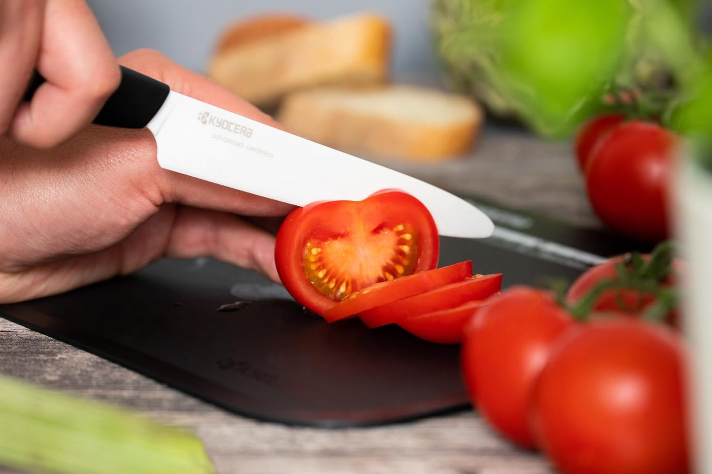 Advanced Ceramics – Revolution Series 3-Piece Ceramic Knife Set: Includes 6-inch Chef's Knife; 5-inch Micro Serrated Knife; and 3-inch Paring Knife; Black Handles with White Blades