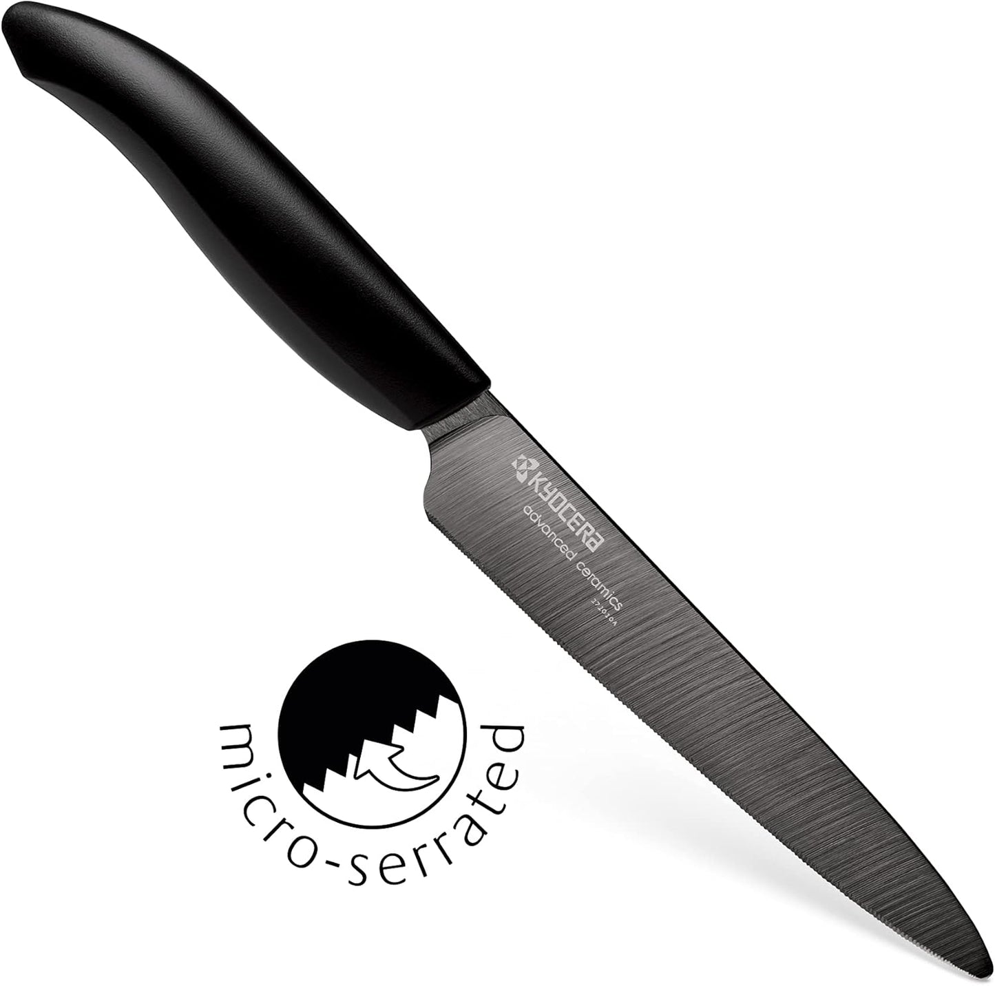 Advanced Ceramics – Revolution Series 3-Piece Ceramic Knife Set: Includes 6-inch Chef's Knife; 5-inch Micro Serrated Knife; and 3-inch Paring Knife; Black Handles with White Blades