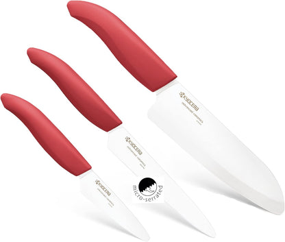 Advanced Ceramics – Revolution Series 3-Piece Ceramic Knife Set: Includes 6-inch Chef's Knife; 5-inch Micro Serrated Knife; and 3-inch Paring Knife; Black Handles with White Blades