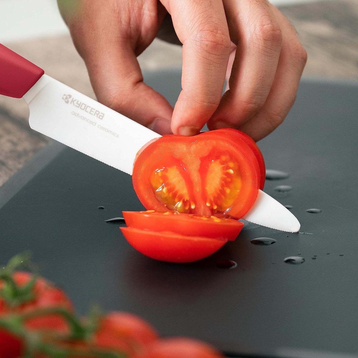 Advanced Ceramics – Revolution Series 3-Piece Ceramic Knife Set: Includes 6-inch Chef's Knife; 5-inch Micro Serrated Knife; and 3-inch Paring Knife; Black Handles with White Blades