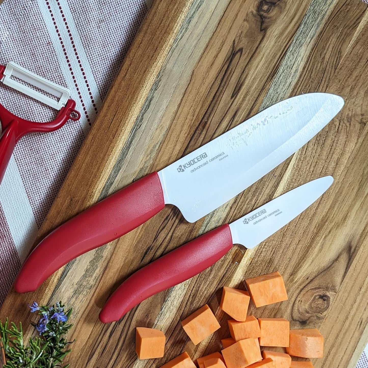 Advanced Ceramics – Revolution Series 3-Piece Ceramic Knife Set: Includes 6-inch Chef's Knife; 5-inch Micro Serrated Knife; and 3-inch Paring Knife; Black Handles with White Blades