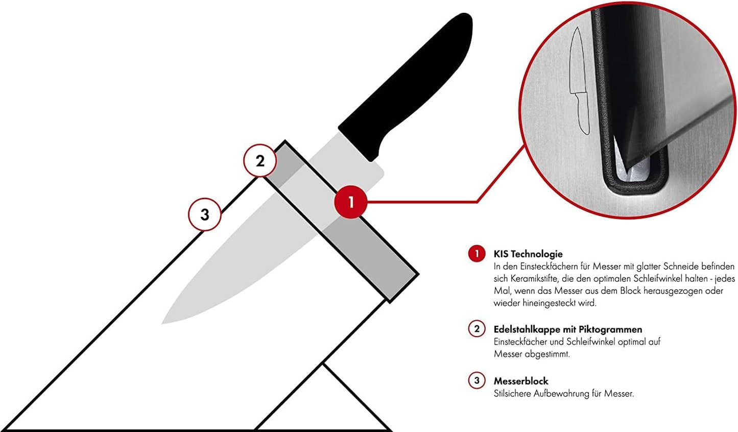 36133-000-0 7-piece Self-sharpening Knife Block Set, Wooden Block, Knife and Scissors made of Special Stainless Steel/Plastic Handle, Gourmet