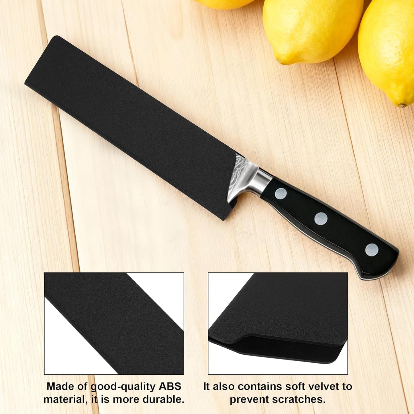 8 Inch Knife Sheath, Black ABS Chef Knife Cover with Felt Lining Universal Protector for 6-8 Inch Kitchen Knives Secure Storage Travel Blade Sleeves Roll Holster Accessories Part Replacement