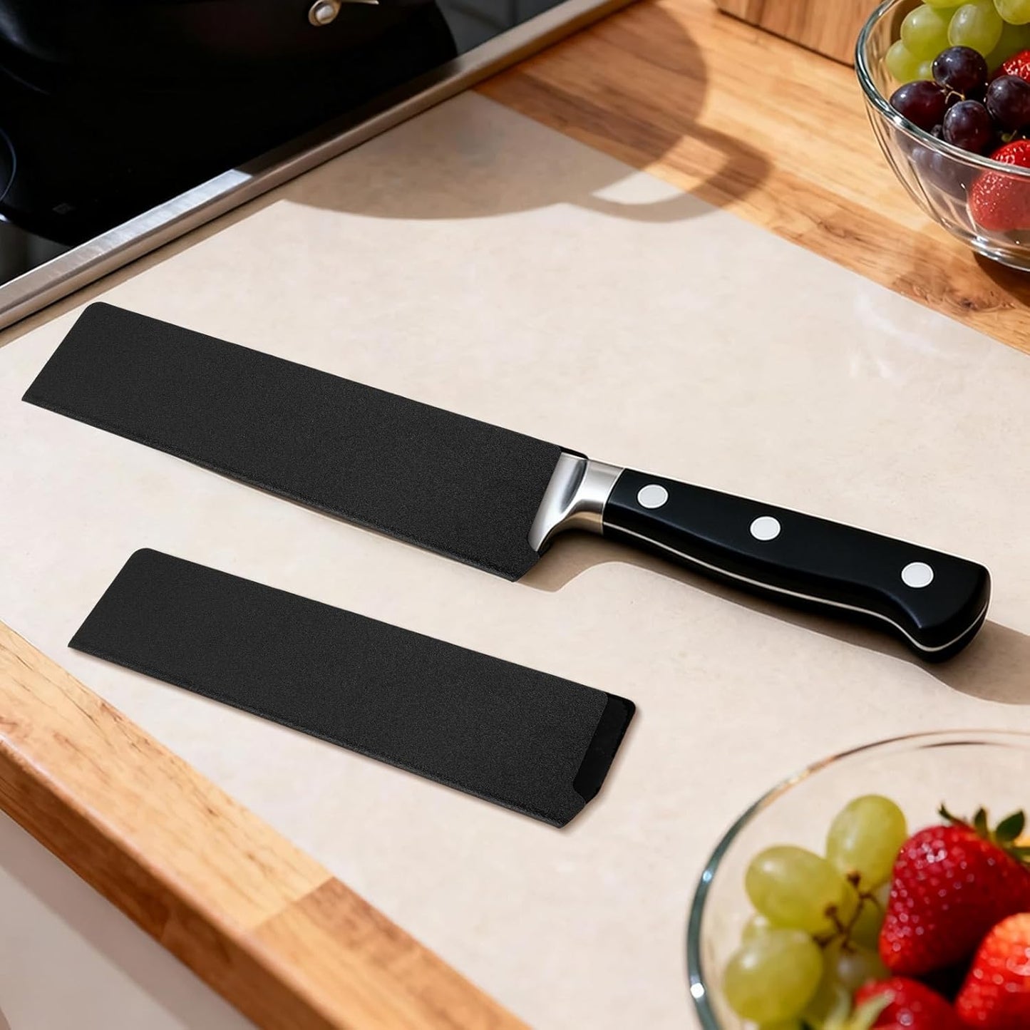 8 Inch Knife Sheath, Black ABS Chef Knife Cover with Felt Lining Universal Protector for 6-8 Inch Kitchen Knives Secure Storage Travel Blade Sleeves Roll Holster Accessories Part Replacement