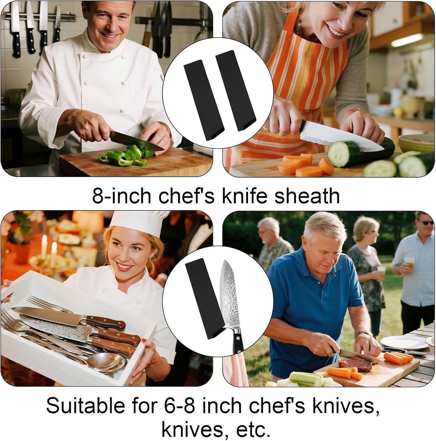 8 Inch Knife Sheath, Black ABS Chef Knife Cover with Felt Lining Universal Protector for 6-8 Inch Kitchen Knives Secure Storage Travel Blade Sleeves Roll Holster Accessories Part Replacement