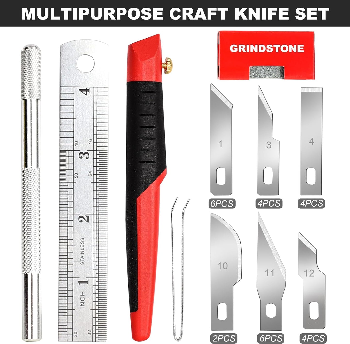 31-Piece Precision Hobby Knife Set, Craft Knives with 26pcs Blades, Exacto Knife Set Included Tweezers, Grindstone, Steel Ruler and Storage Case, for Art Work, Scrapbooking, Stencil, Modeling
