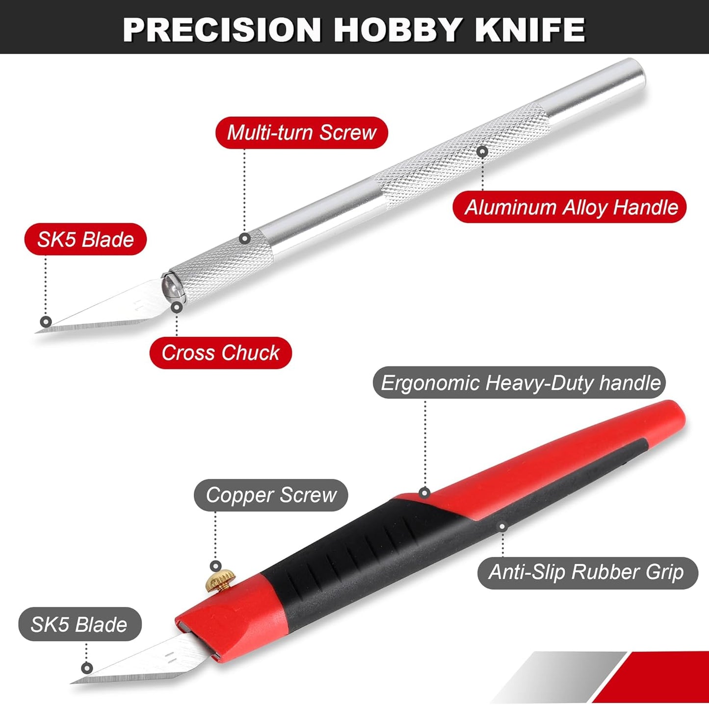 31-Piece Precision Hobby Knife Set, Craft Knives with 26pcs Blades, Exacto Knife Set Included Tweezers, Grindstone, Steel Ruler and Storage Case, for Art Work, Scrapbooking, Stencil, Modeling
