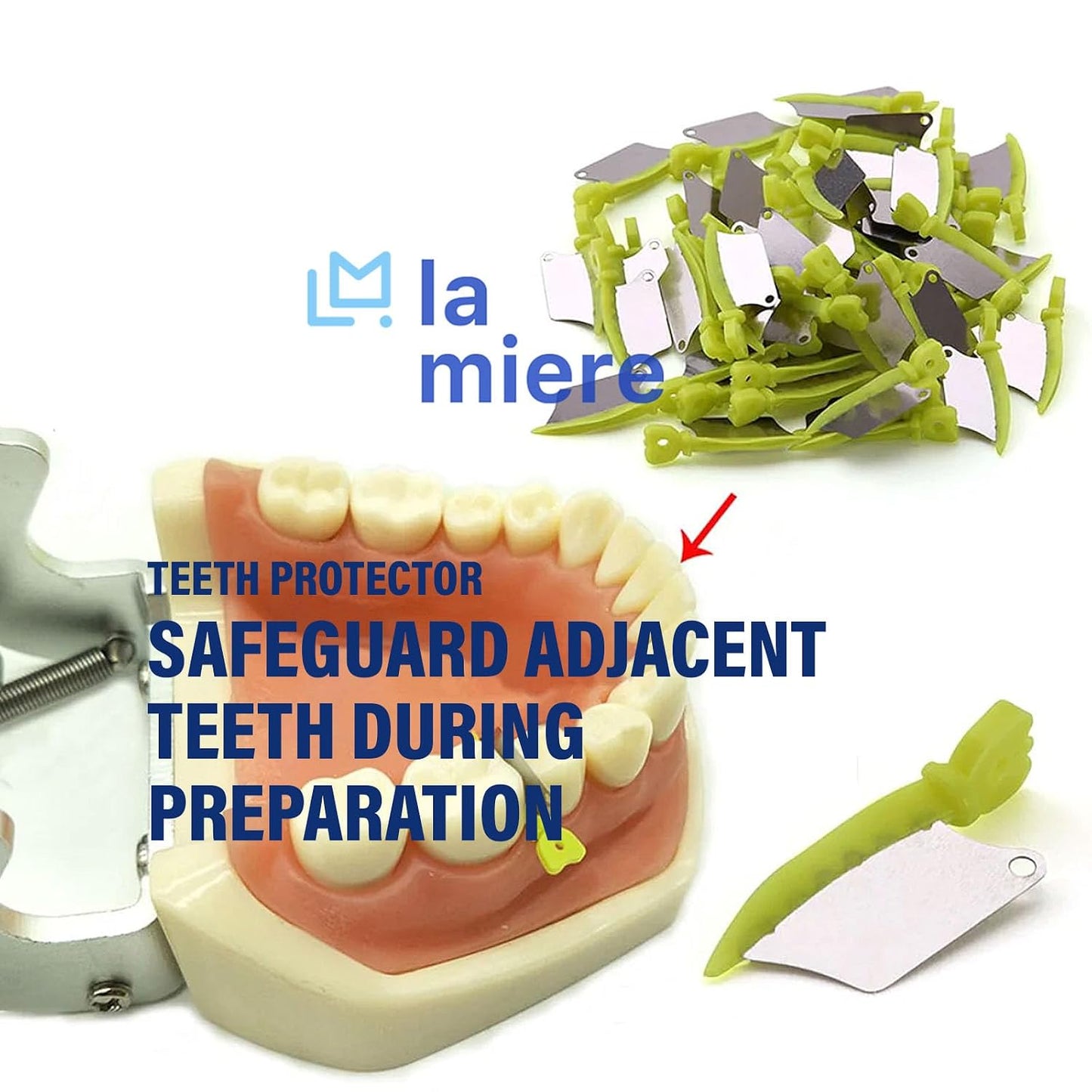 40 Pcs/Box Dental Wedge Guard with Metal Plastic Knife Interproximal Plastic Wedge Stainless Steel Plate (Small, Green)