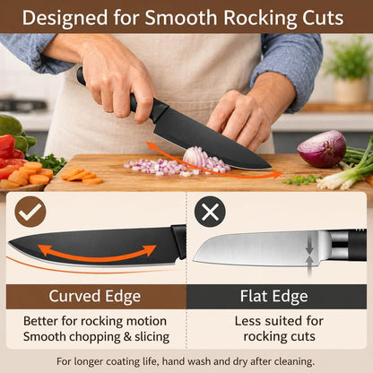 Kitchen Knife Set with Block, 7-Piece Compact Knife Block Set with Scissors, Space-Saving Stainless Steel Kitchen Knives for Small Kitchens, Apartments RV Everyday Cooking, Dishwasher Safe, Black