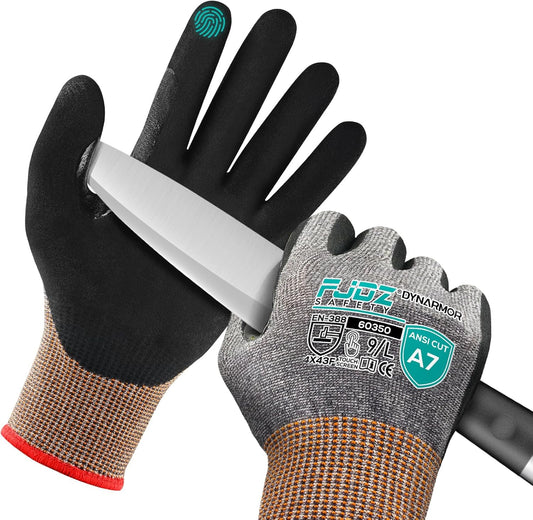 Cut Resistant Work Gloves, ANSI A7 Cut Gloves Men & Women | 3 Pairs Touchscreen Nitrile Coated Safety Gloves with Firm Grip for Glass Cutting,Metalwork,Woodworking,Fishing