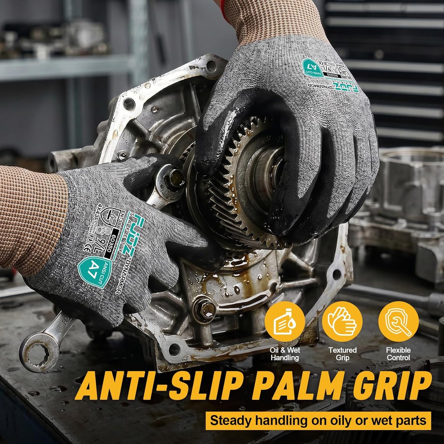 Cut Resistant Work Gloves, ANSI A7 Cut Gloves Men & Women | 3 Pairs Touchscreen Nitrile Coated Safety Gloves with Firm Grip for Glass Cutting,Metalwork,Woodworking,Fishing