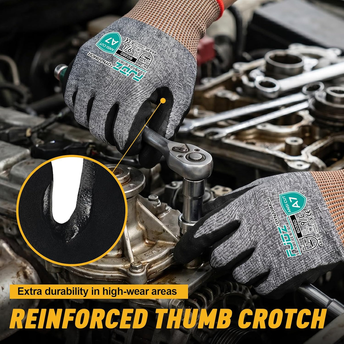 Cut Resistant Work Gloves, ANSI A7 Cut Gloves Men & Women | 3 Pairs Touchscreen Nitrile Coated Safety Gloves with Firm Grip for Glass Cutting,Metalwork,Woodworking,Fishing
