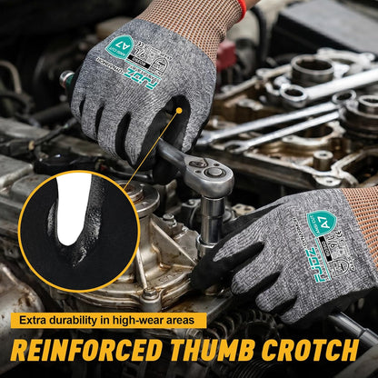 Cut Resistant Work Gloves, ANSI A7 Cut Gloves Men & Women | 3 Pairs Touchscreen Nitrile Coated Safety Gloves with Firm Grip for Glass Cutting,Metalwork,Woodworking,Fishing