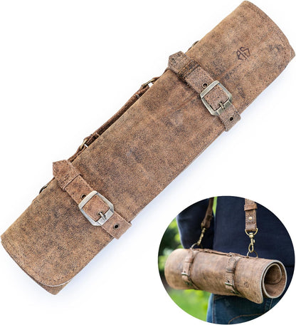 Knife Roll Bag Genuine Leather – knife case for Chefs 7 slots – Leather Knife with handle and strap Frank (Brown-Antique)