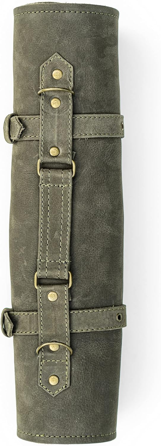 Knife Roll Bag Genuine Leather – knife case for Chefs 7 slots – Leather Knife with handle and strap Frank (Brown-Antique)
