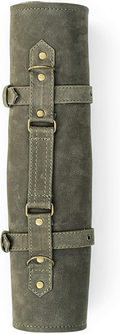 Knife Roll Bag Genuine Leather – knife case for Chefs 7 slots – Leather Knife with handle and strap Frank (Brown-Antique)