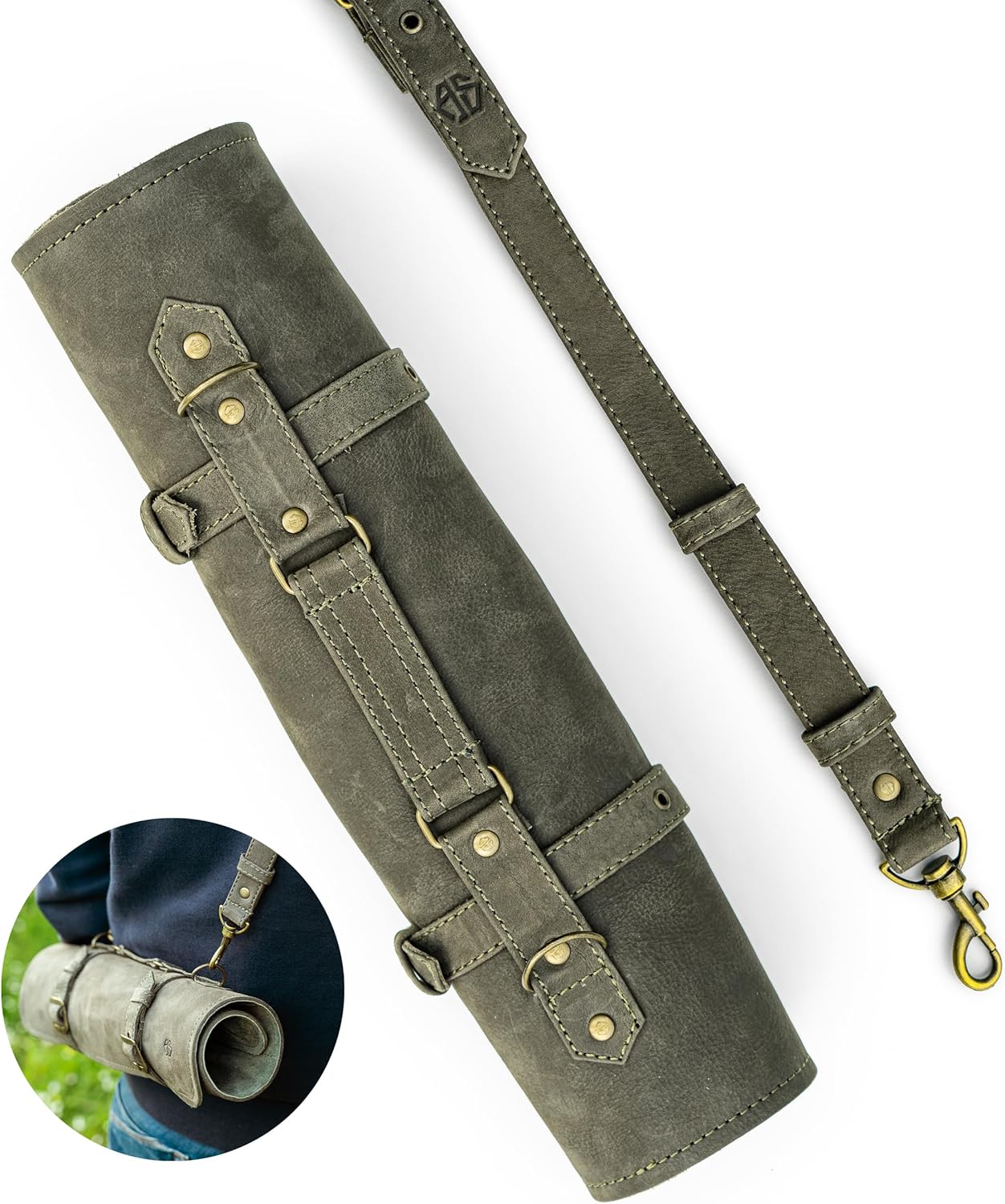 Knife Roll Bag Genuine Leather – knife case for Chefs 7 slots – Leather Knife with handle and strap Frank (Brown-Antique)