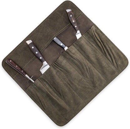Knife Roll Bag Genuine Leather – knife case for Chefs 7 slots – Leather Knife with handle and strap Frank (Brown-Antique)